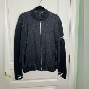 Adidas Men's Charcoal and Black Bomber Jacket - Medium